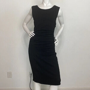Tracy Reese Black Crew Neck Open Cross Back Sleeveless Sheath Midi Dress